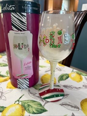 Lolita Festive Holly Wine Glass in Green, Red & White